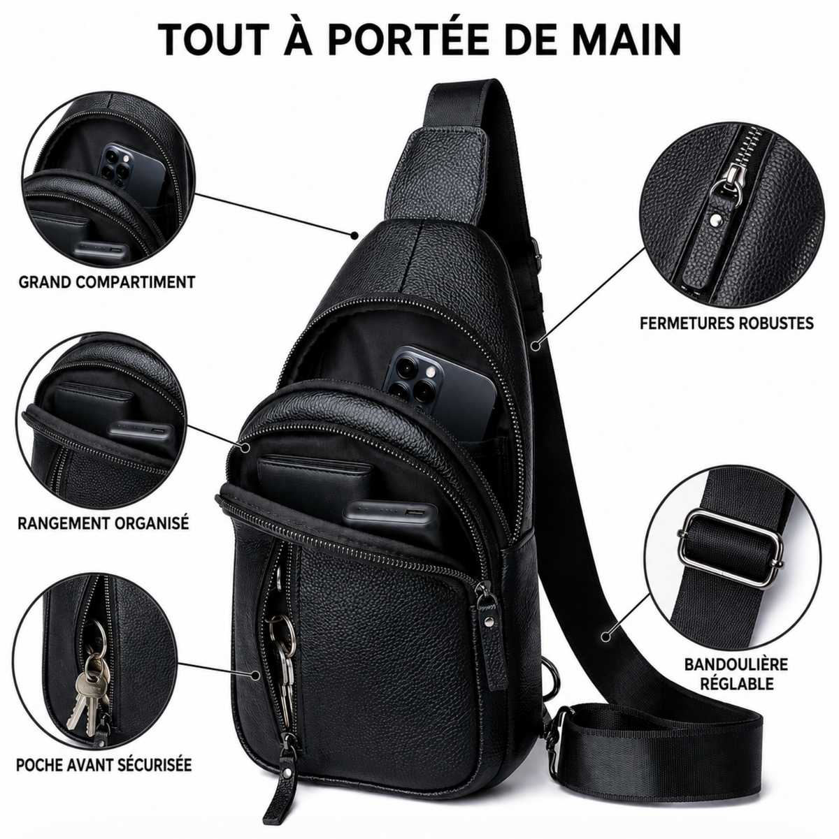 Sacoche Bandoulière en Cuir Poitrine - DRAVEN
