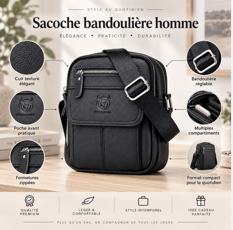 Sacoche Bandoulière en Cuir – Léon