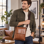 Sacoche Bandoulière Homme en Cuir de vache -  Cognac – Élégante & Spacieuse