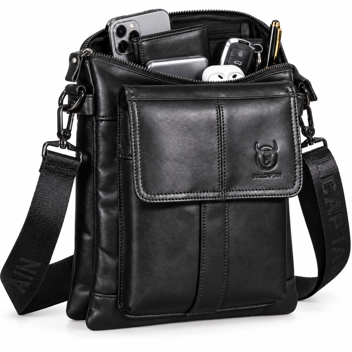 Sacoche Bandoulière Homme en Cuir de vache -  Cognac – Élégante & Spacieuse