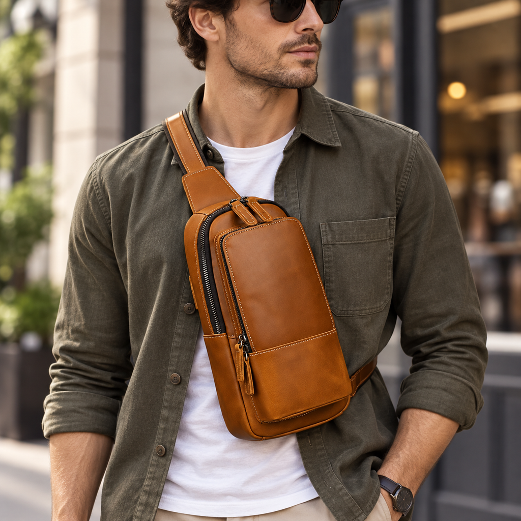 Sacoche bandoulière homme en cuir de vache véritable - Alfred