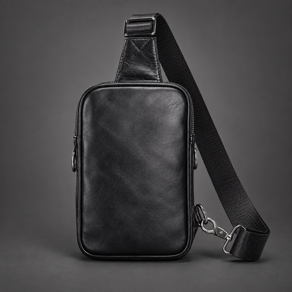 Sacoche bandoulière homme en cuir noir – Compacte et élégante