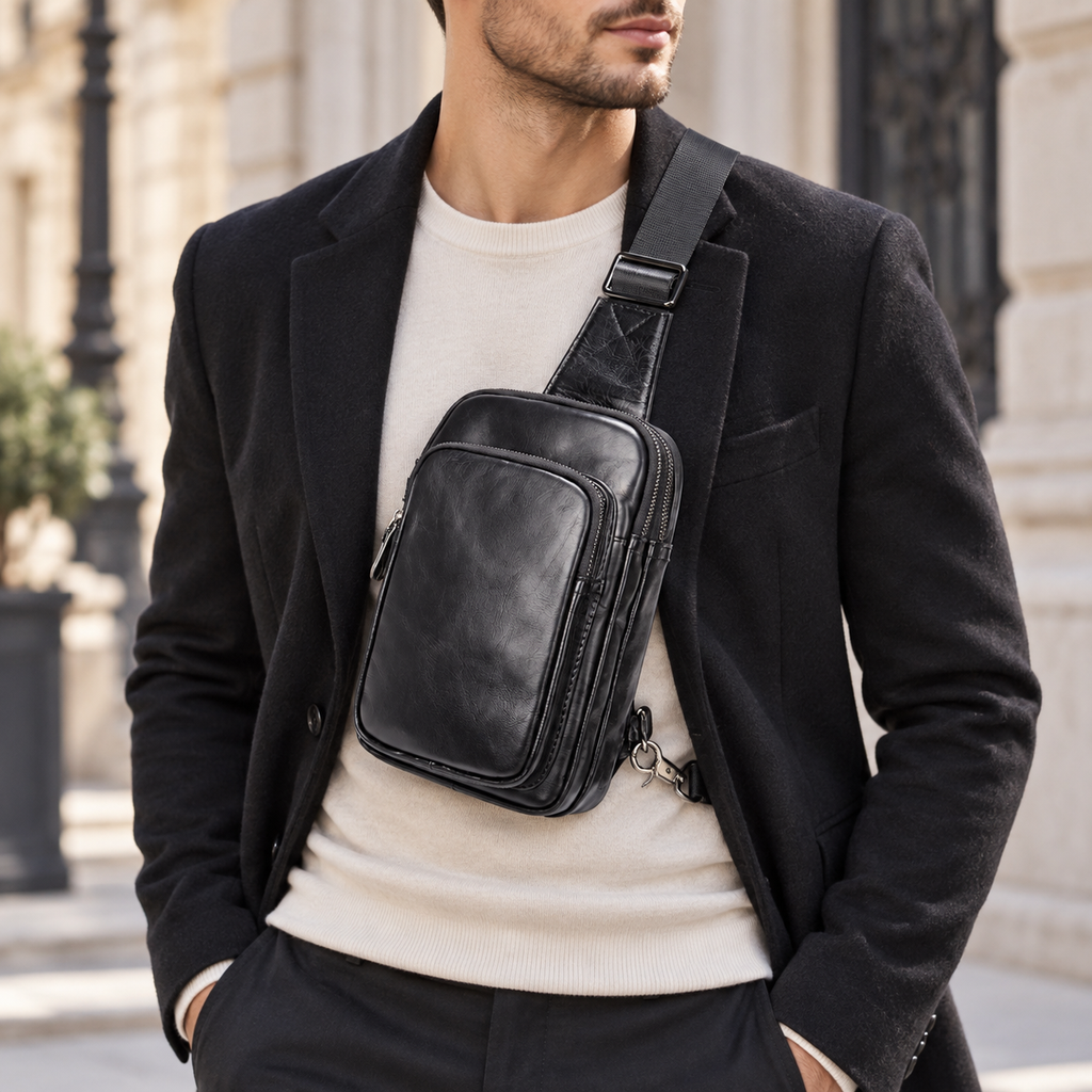 Sacoche bandoulière homme en cuir noir – Compacte et élégante