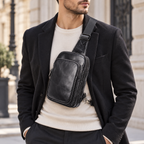 Sacoche bandoulière homme en cuir noir – Compacte et élégante