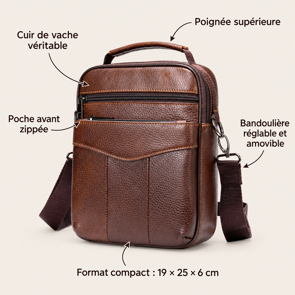 Sacoche bandoulière homme pour le travail en cuir - Bad boy