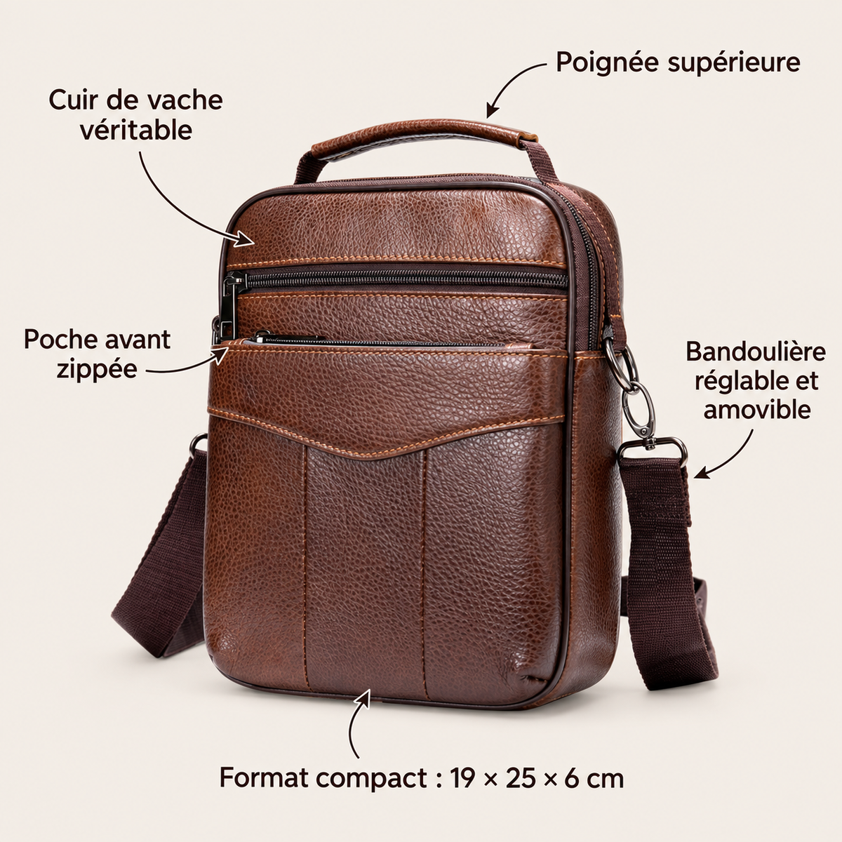 Sacoche bandoulière homme pour le travail en cuir - Bad boy