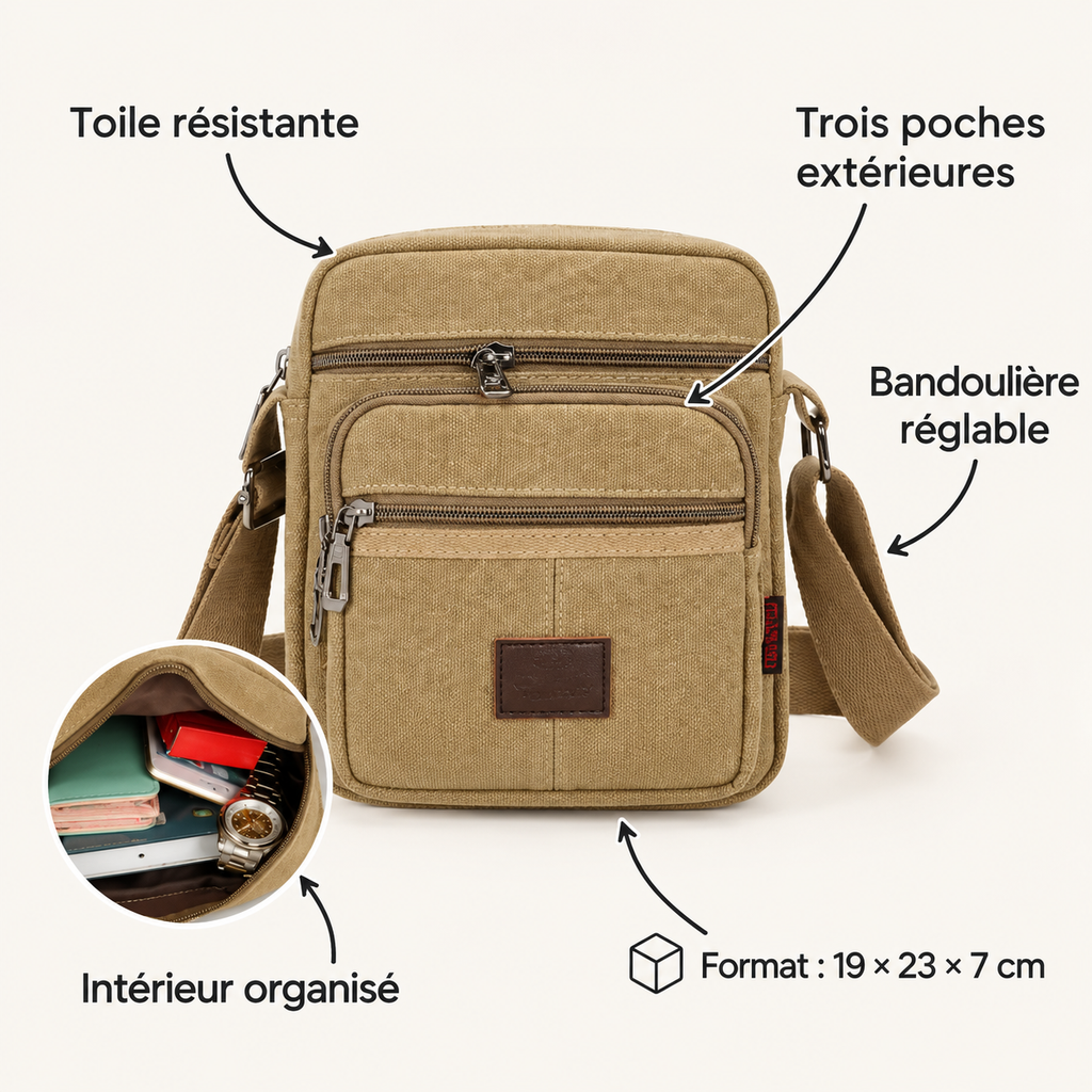 Sacoche bandoulière homme en toile – Légère et fonctionnelle
