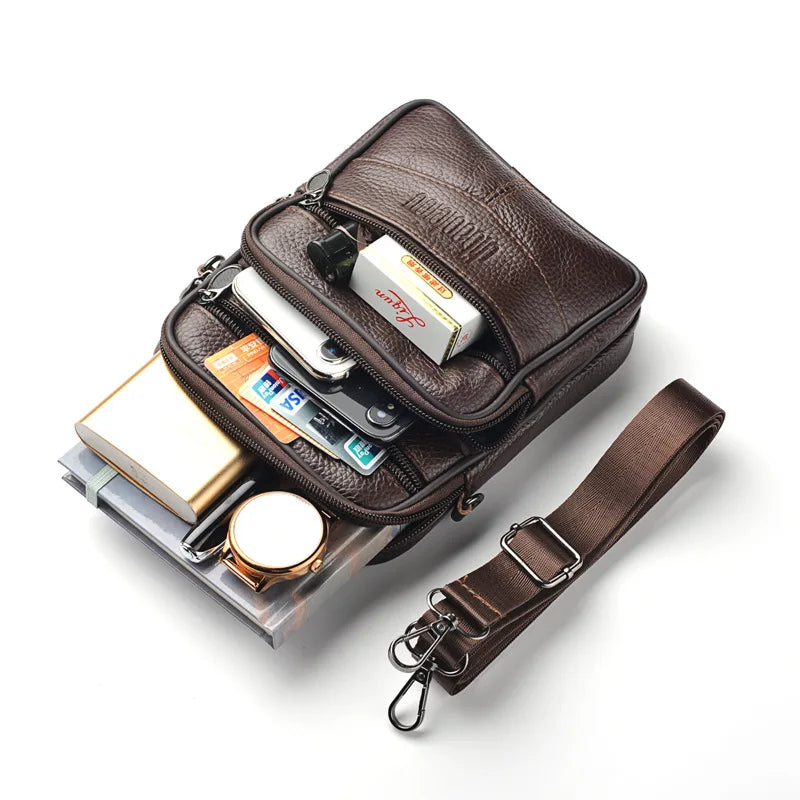 Men's Genuine Leather Crossbody Shoulder Bags High quality Tote Fashion Business Man Messenger Bag  Leather Bags fanny pack
