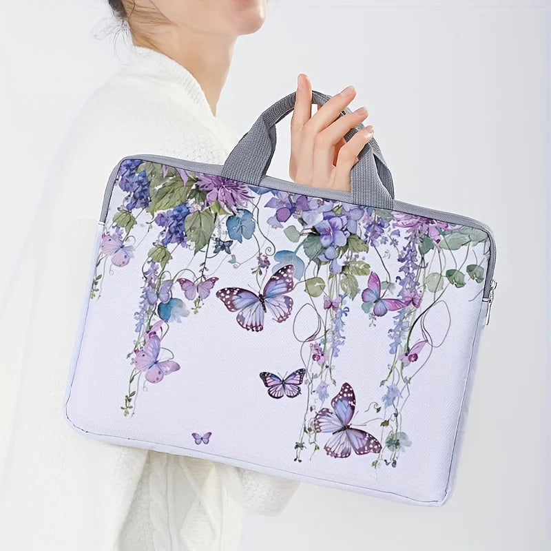 Sacoche Ordinateur Femme Motif Papillons Floral - VIOLETTE