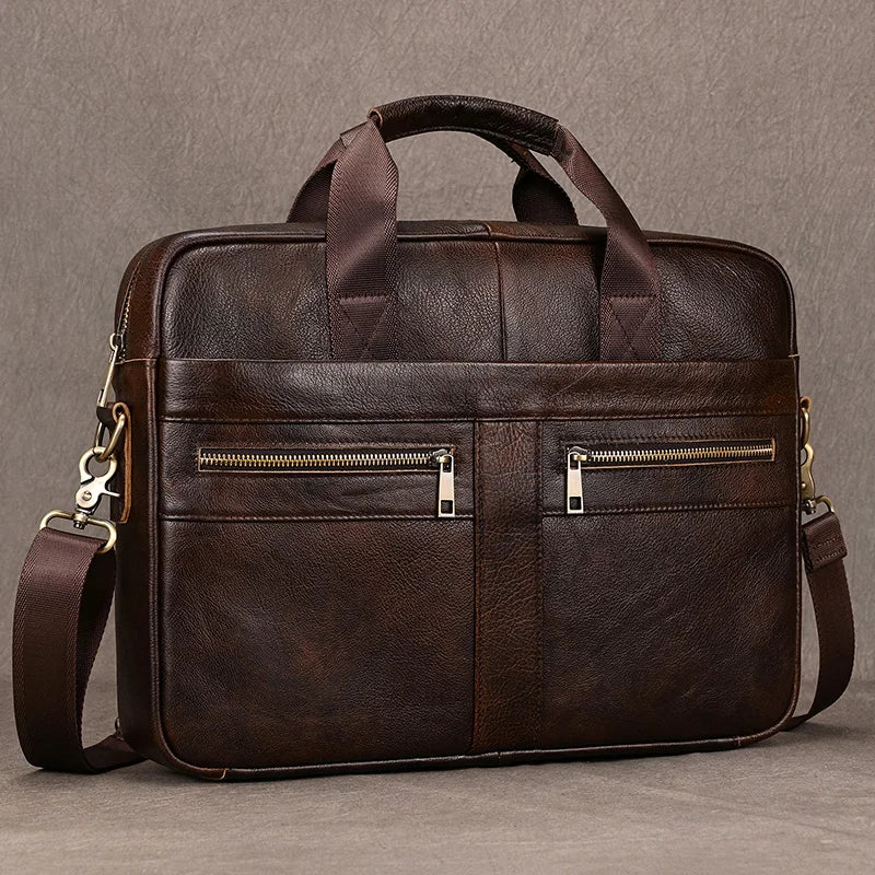 Luxury Brand Leather Men Laptop Bag 14 Inch Genuine Leather Business Bag Male Briefcases Work Tote With Strap Male Messenger Bag