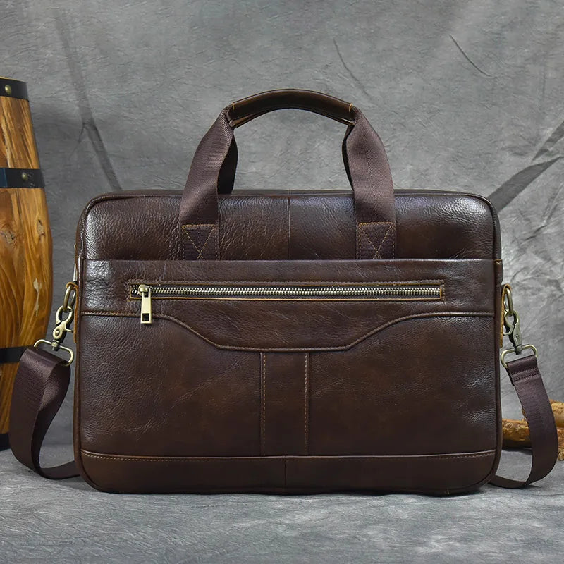 Luxury Brand Leather Men Laptop Bag 14 Inch Genuine Leather Business Bag Male Briefcases Work Tote With Strap Male Messenger Bag