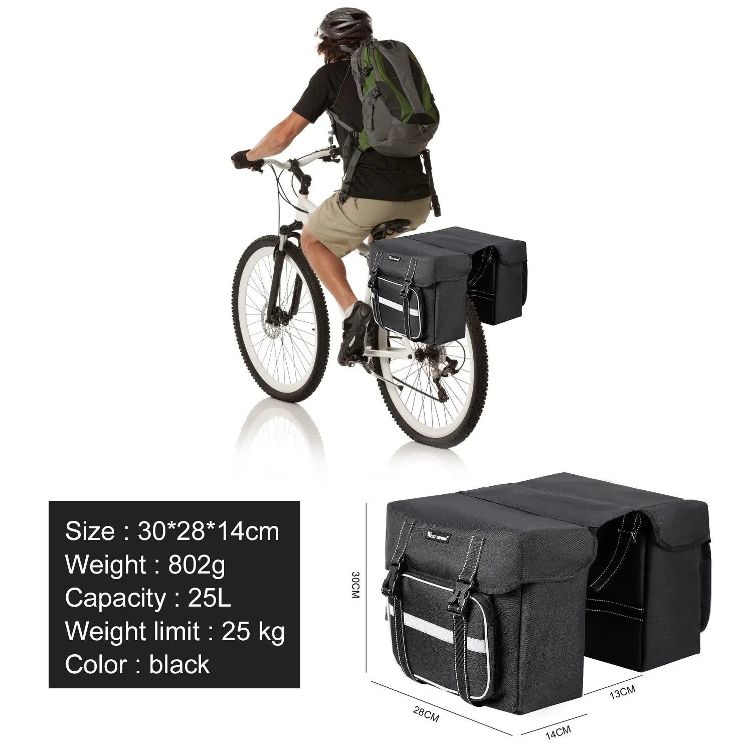 Sacoche de Vélo Double Porte-Bagage Arrière 25L - NÉO