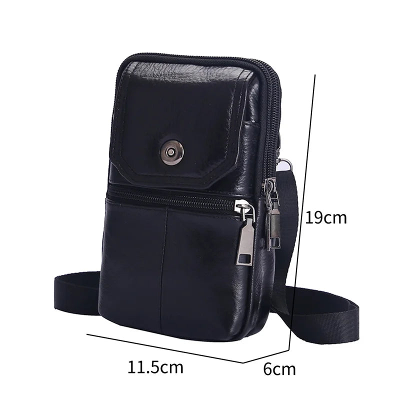 2026 Men's Messenger Bag Cowhide Leather Bag Mobile Phone Pouch Men Wallet Small Travel Waist Bag Male Multi-Pockets Chest Bag