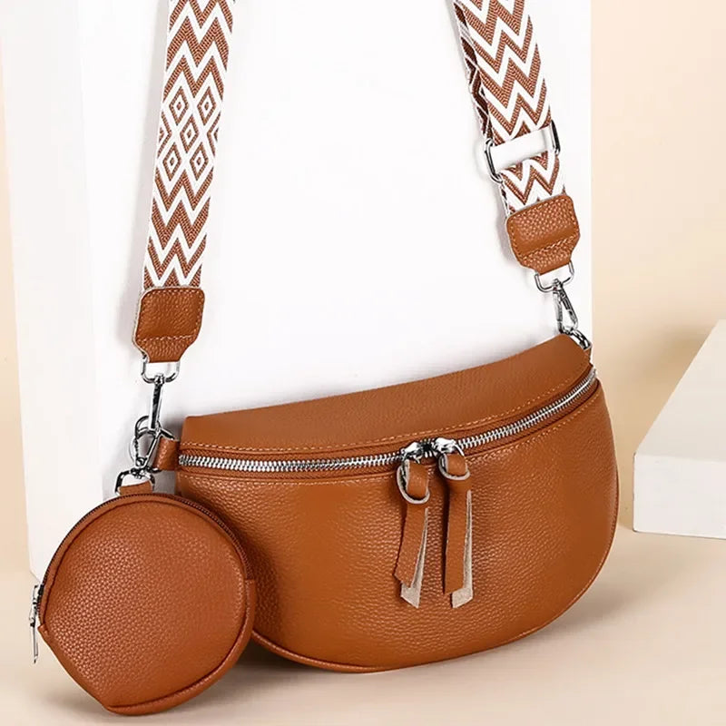 Sacoche Bandoulière Femme en Cuir Véritable avec Pochette | ÉLISE