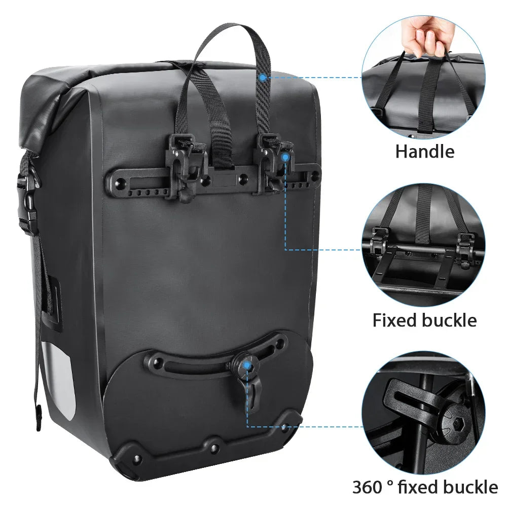 NEWBOLER  Bike Pannier Bag 27L Big Capacity Waterproof Rear Rack Black Travel Bicycle Bag Electric Bike Rear Seat Trunk Bag