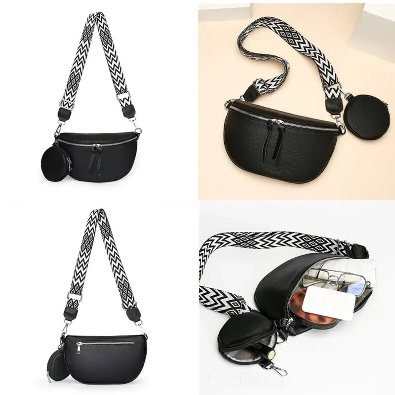 Sacoche Bandoulière Femme en Cuir Véritable avec Pochette | ÉLISE