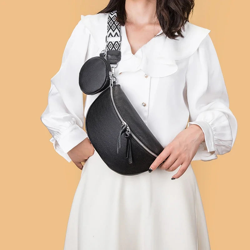 Sacoche Bandoulière Femme en Cuir Véritable avec Pochette | ÉLISE