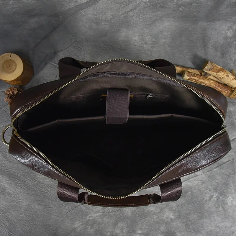 Luxury Brand Leather Men Laptop Bag 14 Inch Genuine Leather Business Bag Male Briefcases Work Tote With Strap Male Messenger Bag