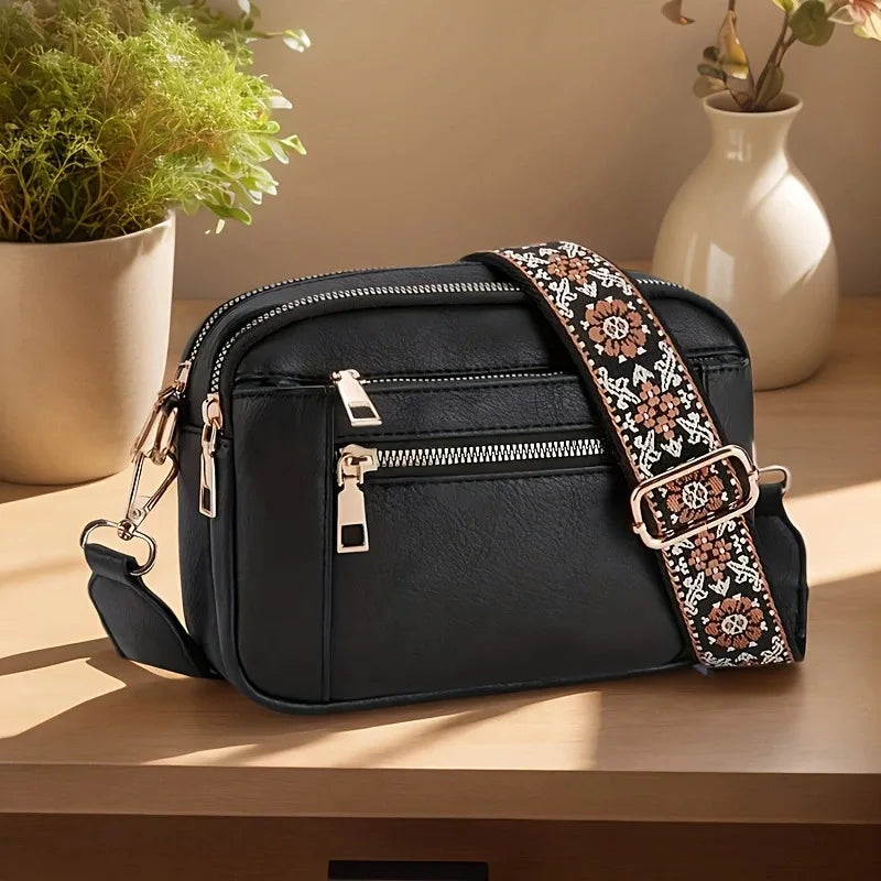 Sacoche Bandoulière Tendance Sangle Brodée  – NOÉMIE