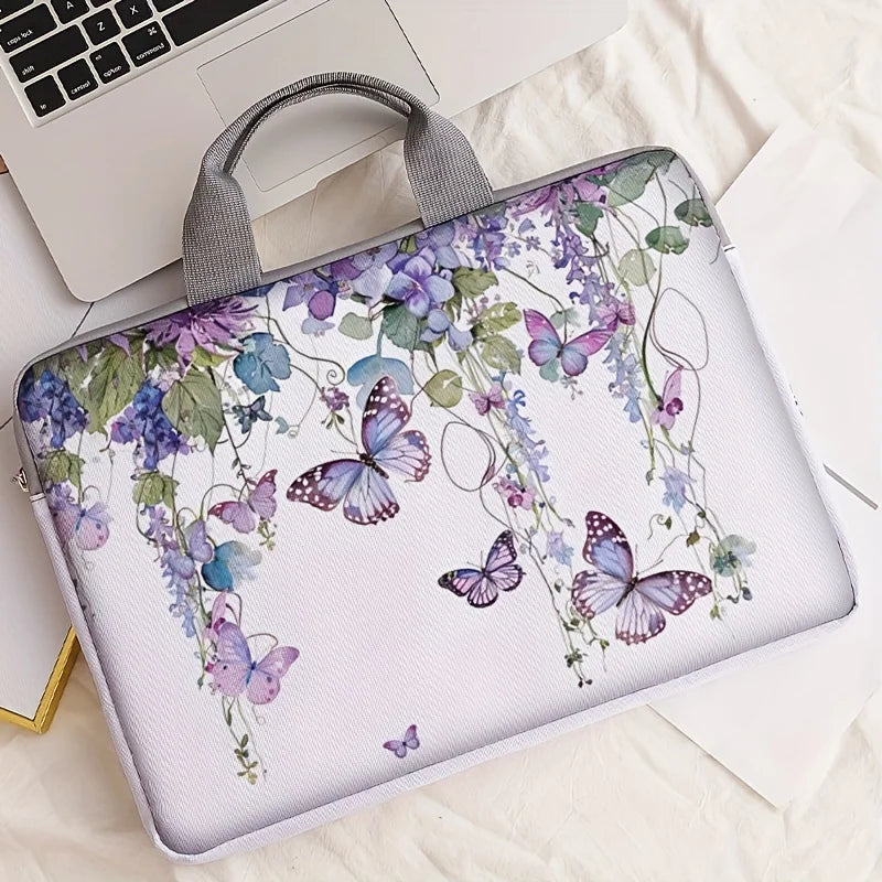 Sacoche Ordinateur Femme Motif Papillons Floral - VIOLETTE