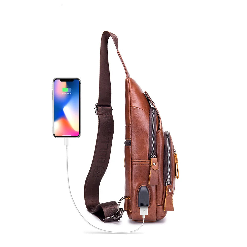 Sacoche Poitrine en Cuir avec Port USB - ROARKE